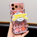 Christian Dior iphone 18 pro max clear case plaid frame bowknot stand dior iphone 18 pro 17 16 15 kickstand cover transparent designer case for iphone 18 pro max