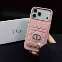 Christian Dior iphone 18 pro max card holder case leather CD logo pocket dior iphone 18 pro 17 pro max 16 15 wallet cover card slot case for iphone 18 pro max women