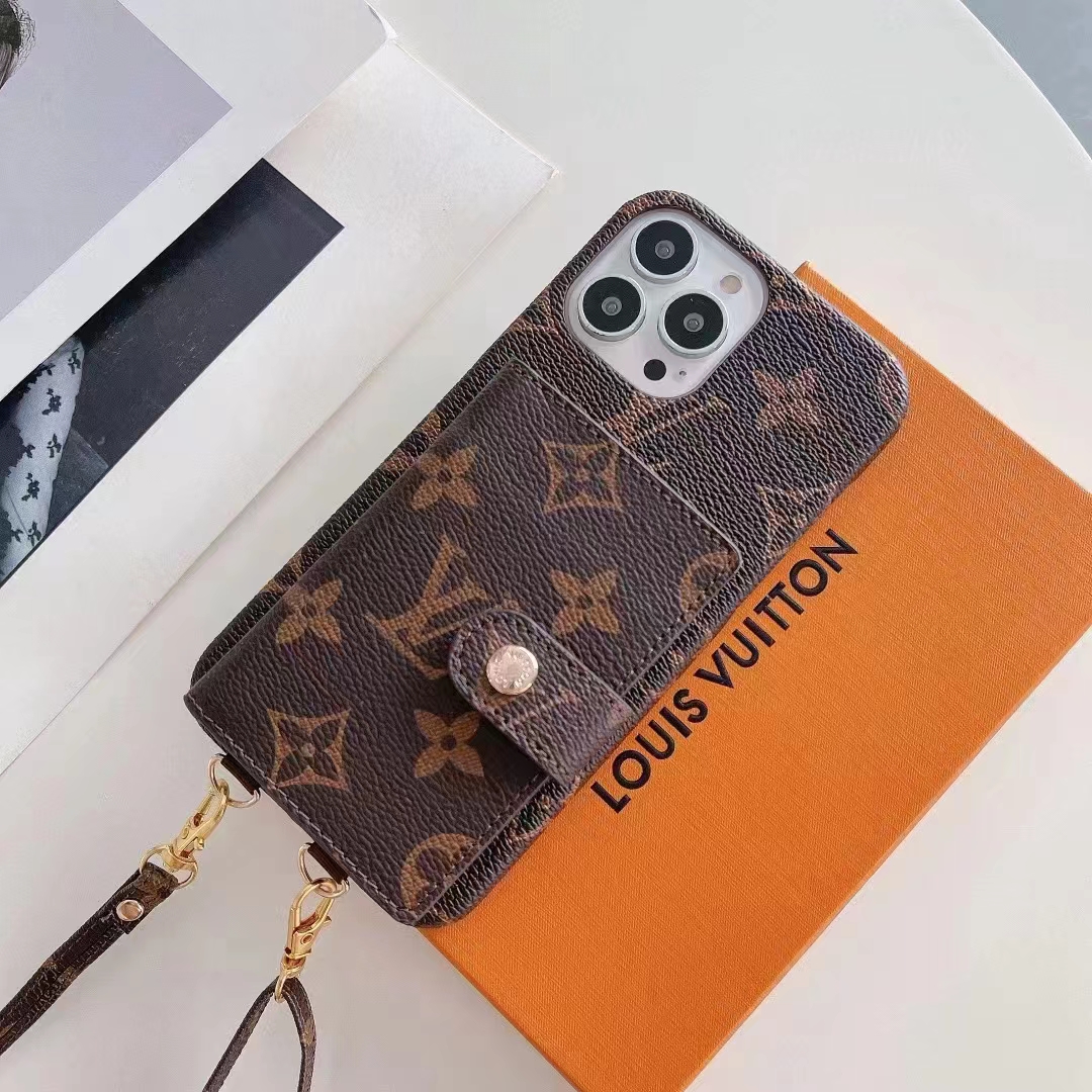 Lv Louis Vuitton iphone 18 pro max wallet case glossy print case - card slot with crossbody strap view 5