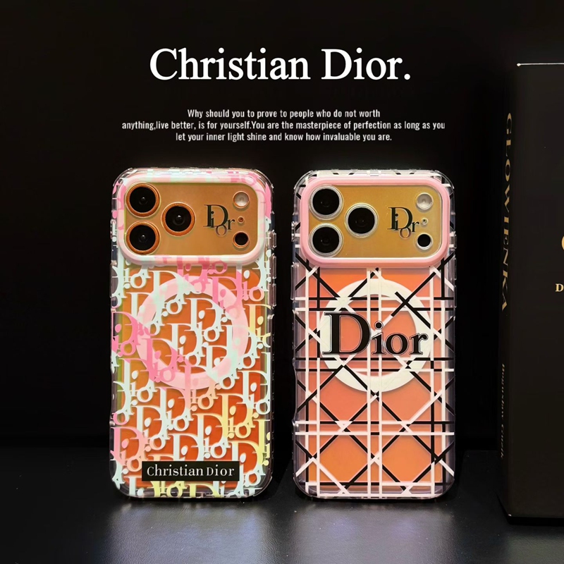 Christian Dior iphone 18 pro max magnetic case two orange designs monogram and plaid