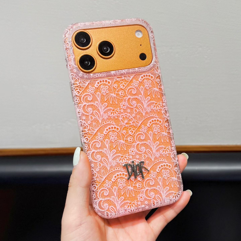 Dior iphone 15 pro blue lace glitter elegant case back view