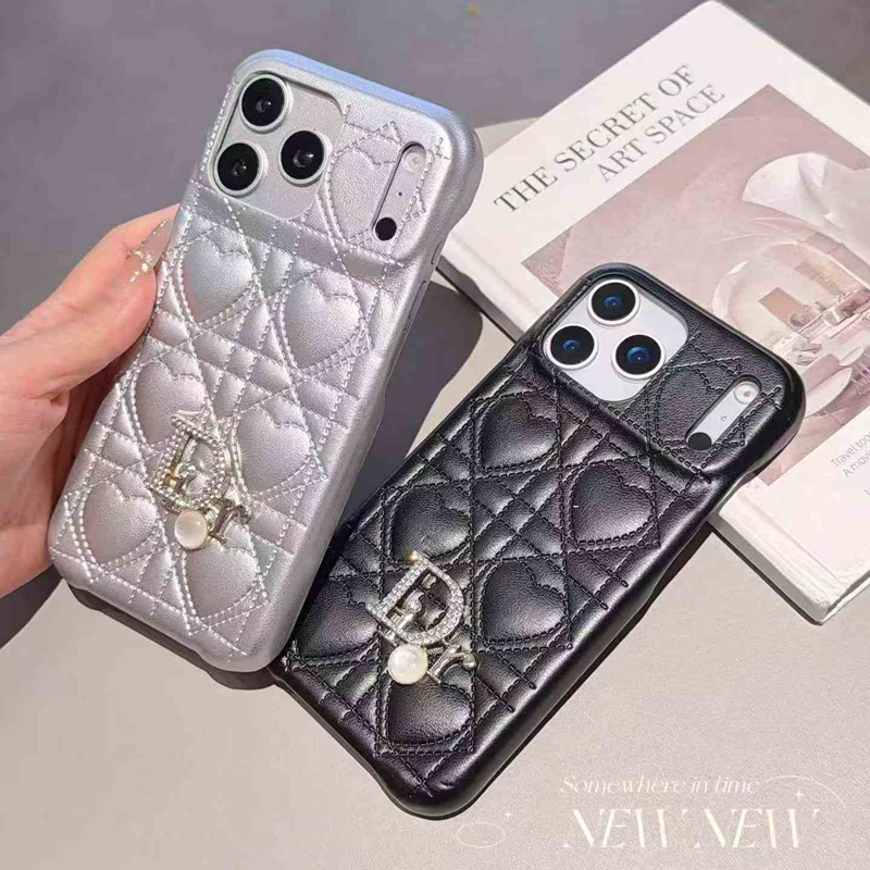Dior iphone 17 pro max black padded heart case card slot detail