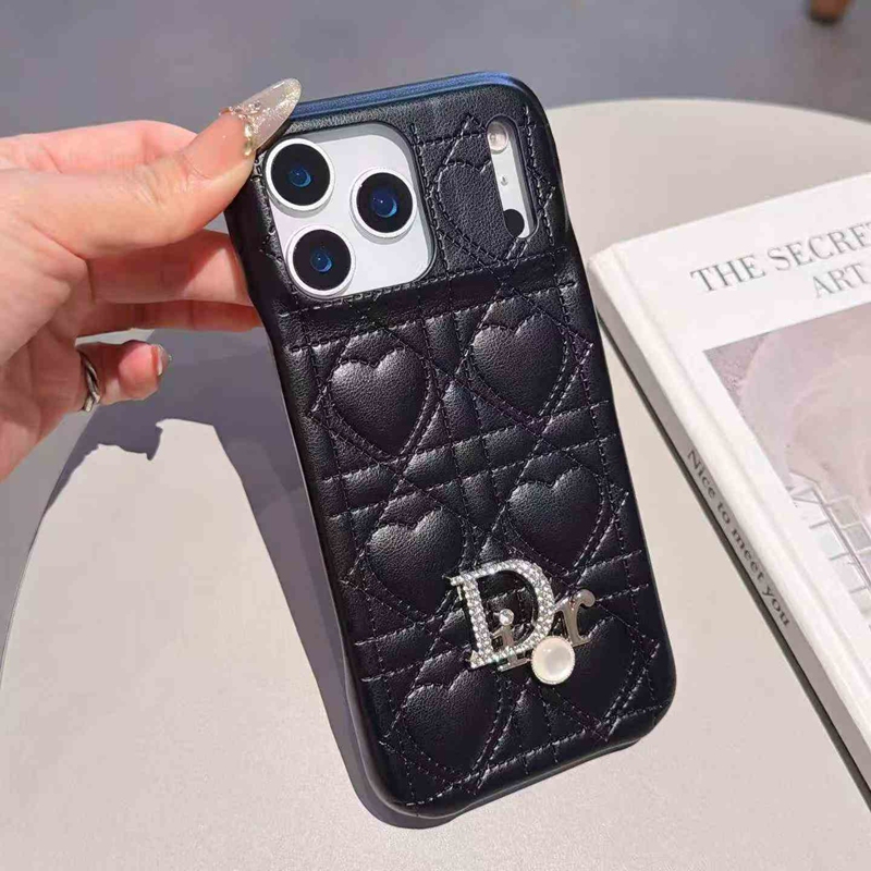 Christian Dior iphone 18 pro max cream heart leather cover hand hold