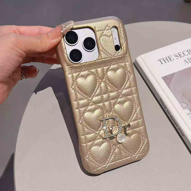 Dior iphone 18 pro mint heart quilted case edge stitching