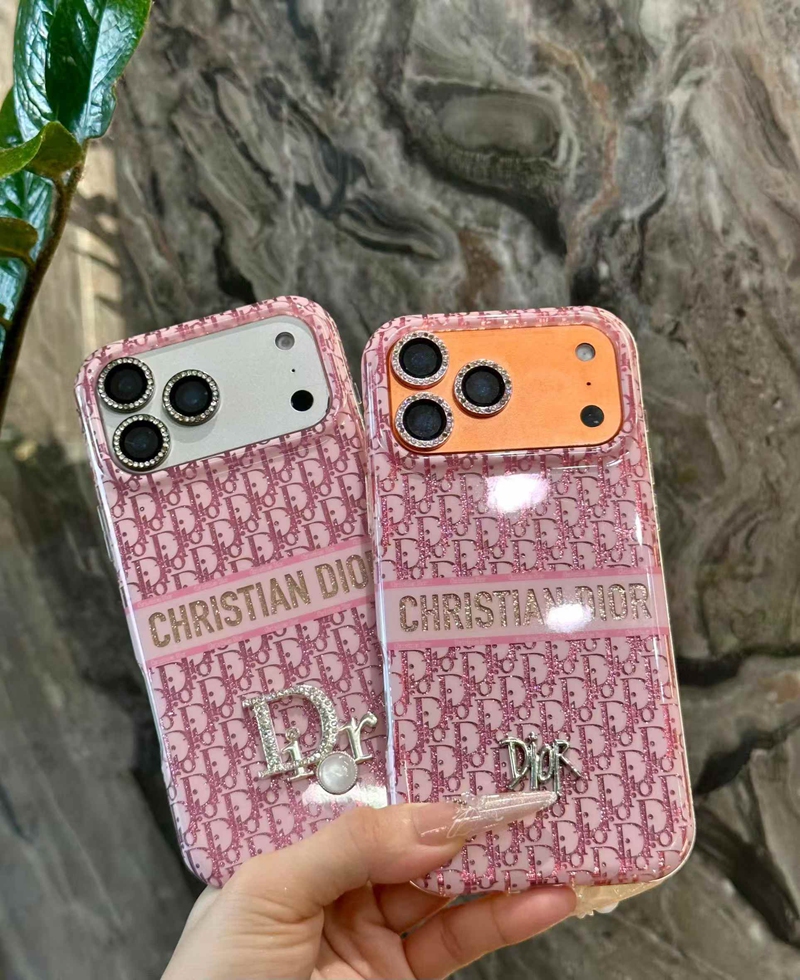Christian Dior iphone 18 pro max bling case pink glitter monogram two colorways