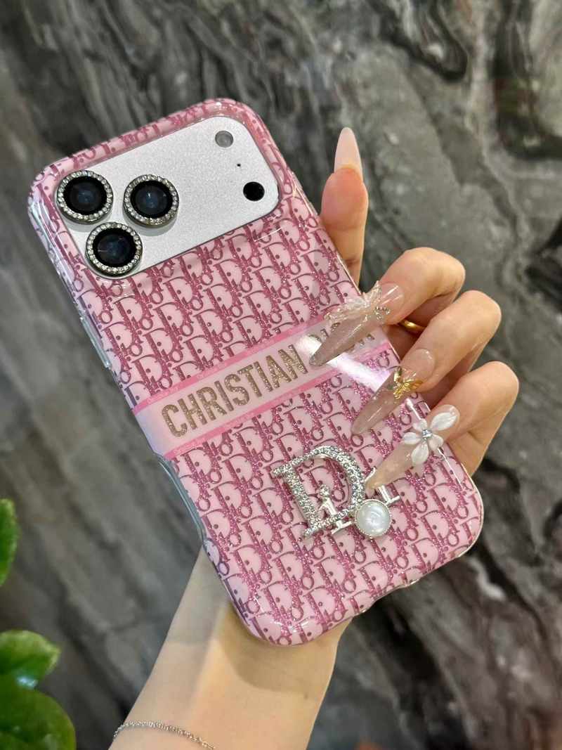 Dior iphone 17 pro max orange inner bling cover rhinestone ring close up