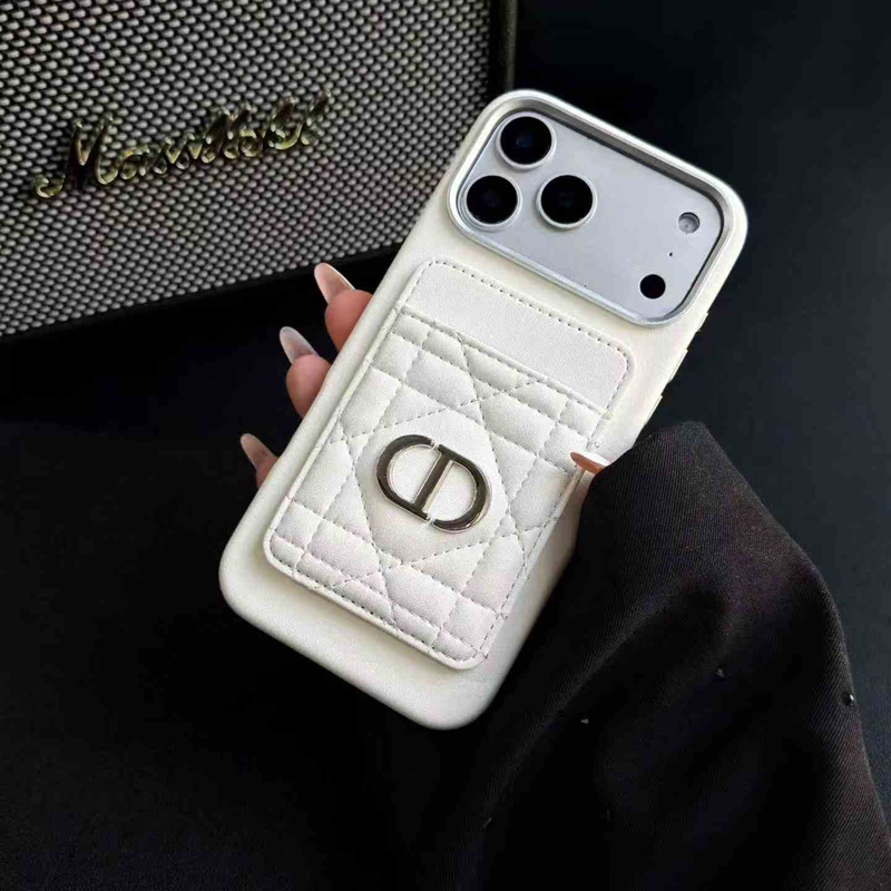 Dior iphone 17 pro max black leather wallet cover quilted pocket