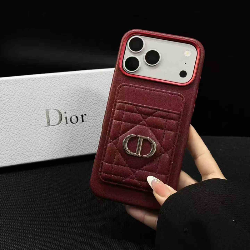 Christian Dior iphone 16 pro cream card slot case metal logo detail