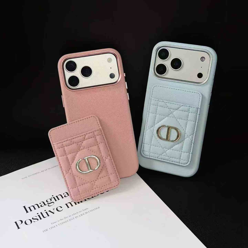 Dior iphone 15 pro pink leather card holder cover back view