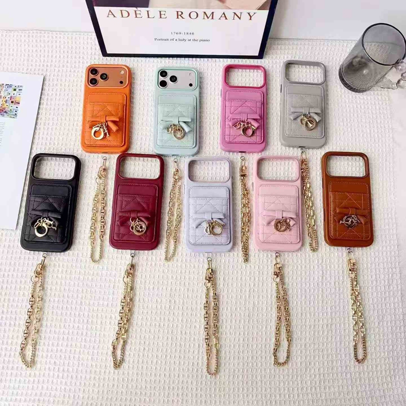 Christian Dior iphone 18 pro max chain strap case nine colors bowknot charm display