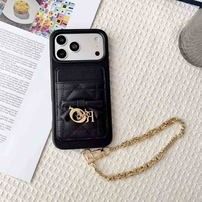 Christian Dior iphone 18 pro orange chain strap case with gold chain