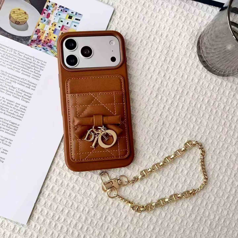 Christian Dior iphone 16 pro rose pink card pocket chain case