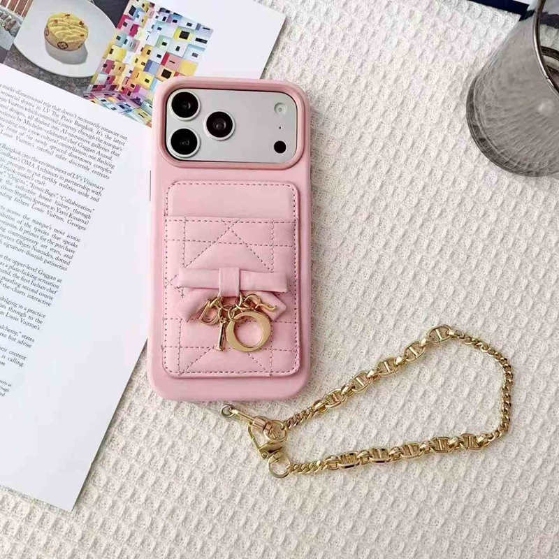 Christian Dior iphone 18 pro max black chain wallet case back view
